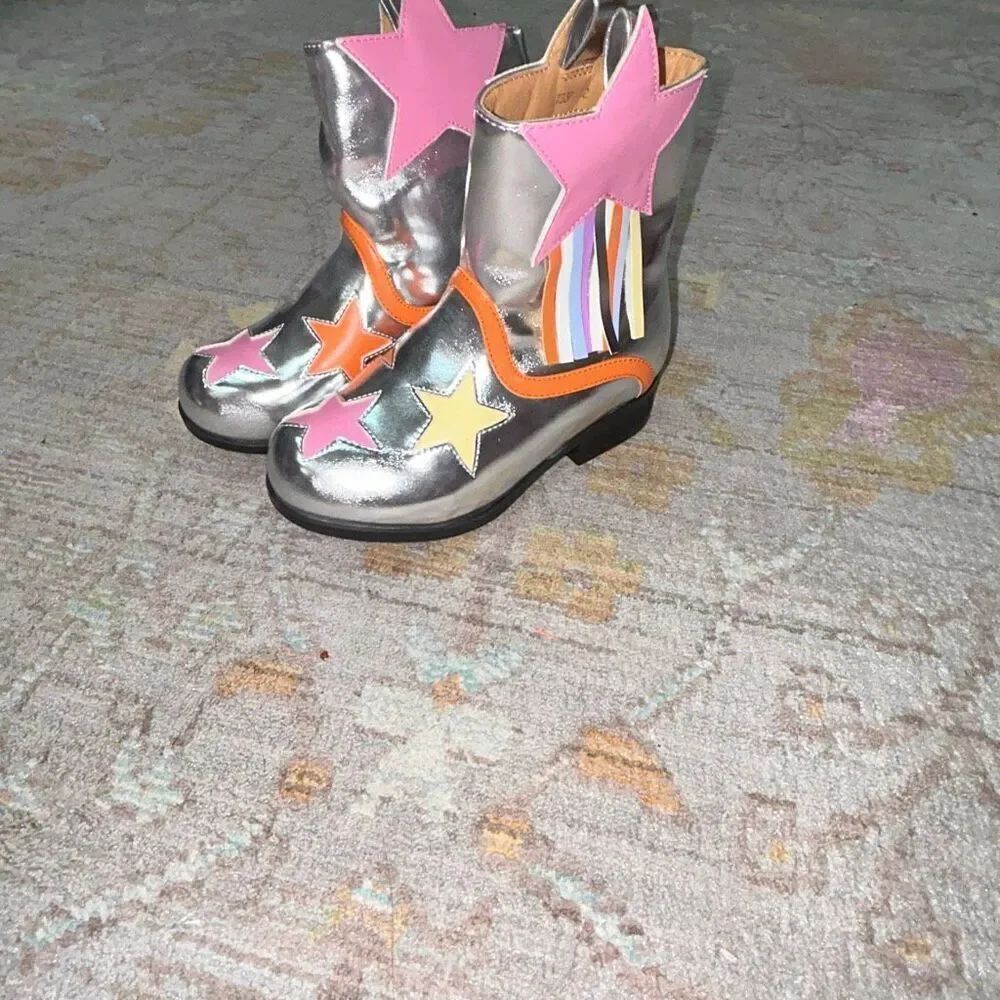 Metallic little girls fringe cowgirl boots sz 12 READ DESCRIPTION RUN SMALL